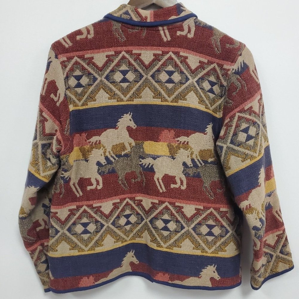 Vintage Jane Ashley Womens Aztec Horse Jacket Size S Multicolor Button Front - Picture 2 of 10